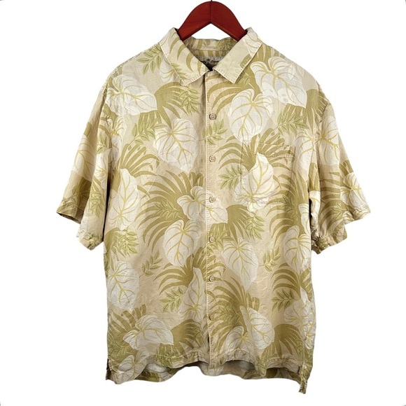 TOMMY BAHAMA Vintage Silk Tropical Palm Print Button Down Short Sleeve Shirt - Picture 8 of 8